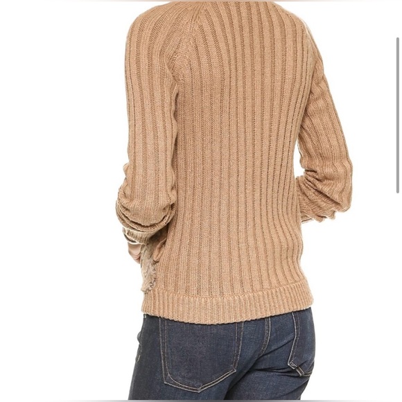 ELLA MOSS Vannah Cardigan Sweater Camel Tan Brown Faux Rabbit Fur Ribbed Knit - Picture 7 of 13